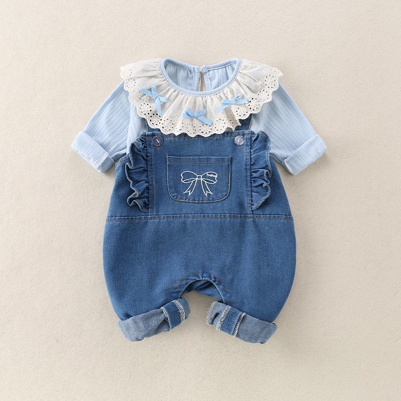 Autumn denim overalls new arrival one-piece girlsuit baby style overalls k-styletwo-piece setautumsuit