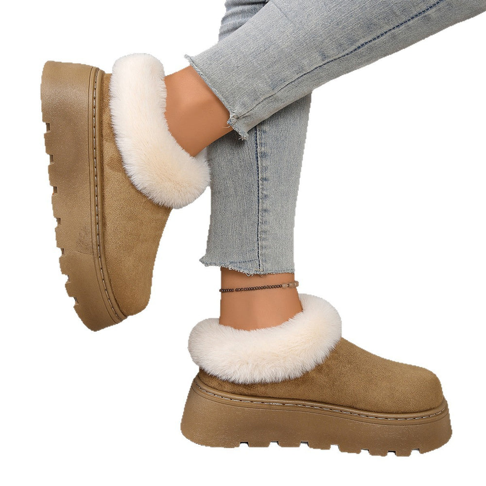 winter new women's snow boots korean style plush collar thick sole short boots fleece lined cross-border plus size cotton shoes