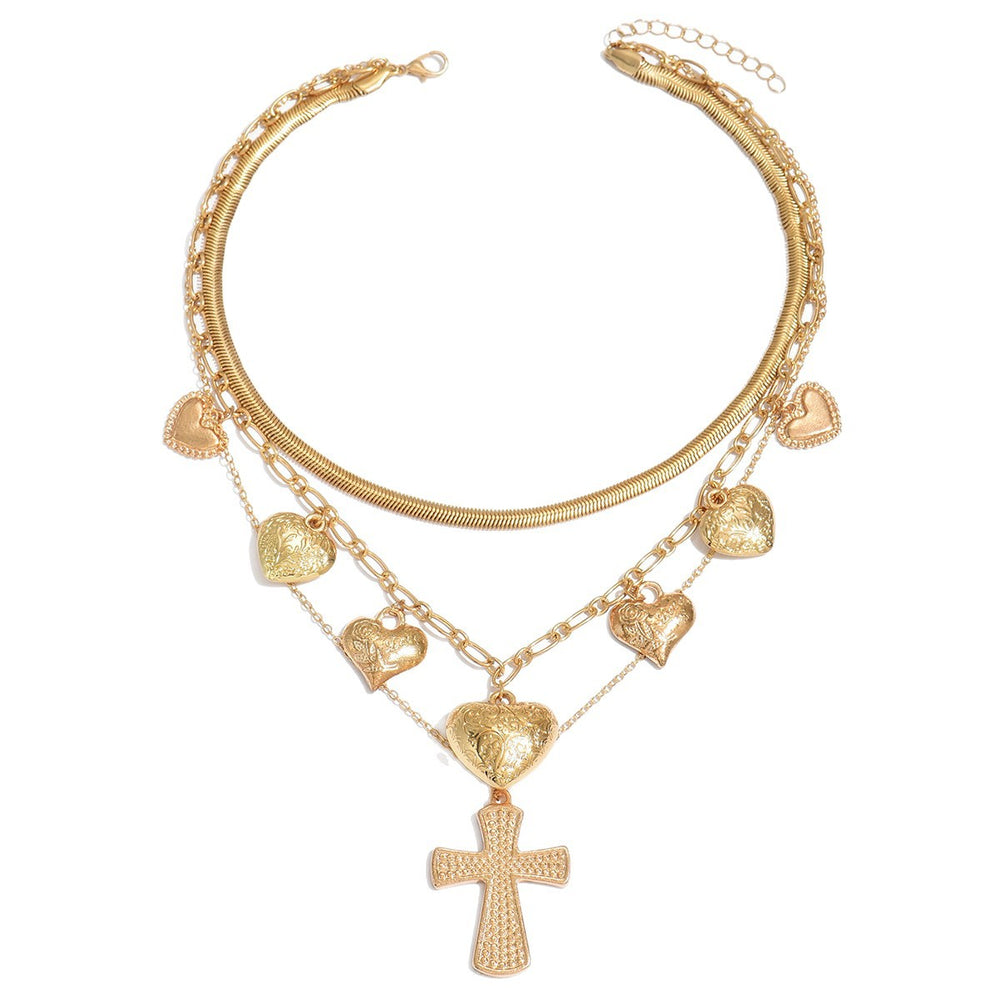 Cross pendant wholesale european and american cross-border stylish hip-hop punk heart clavicle chain accessible luxury niche stacking necklace