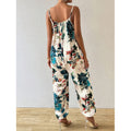 code new arrival  original women's casual plant printing jogger pants suspender jumpsuit