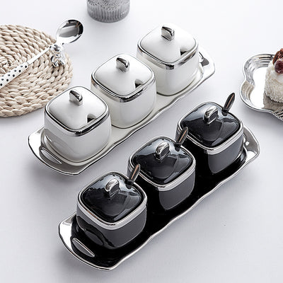 Seasoning box kitchen for homenordicaccessible luxury ceramic seasoning jar seasoning jar salt msg jar good-looking combination suit