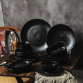 Black japanese-style frosted steak plate, creative commercial snack frosted black long plate, sushi plate, household rice bowl cup