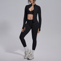 New seamless solid color high-stretch activewear set: includes a breathable, figure-hugging top, bottoms, and bra – perfect for running, fitness, and yoga