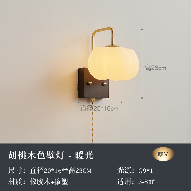 Walnut modern LED wall lamp new Chinese pumpkin bedroom book room bedside lamp Chinese style aisle lamp