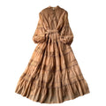 Luxury french-style lantern sleeve dress - women's summer lace patchwork tie-up slimming design elegant maxi dress