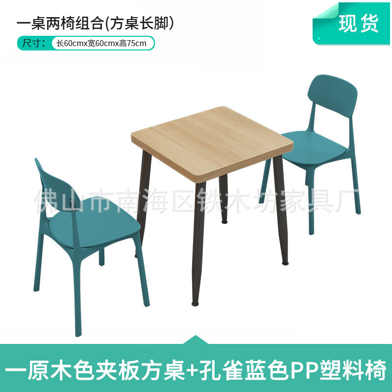 Canteen dining table and chairs Solid wood staff factory Student dining room School dining hall Four-person conjoined combination splicing