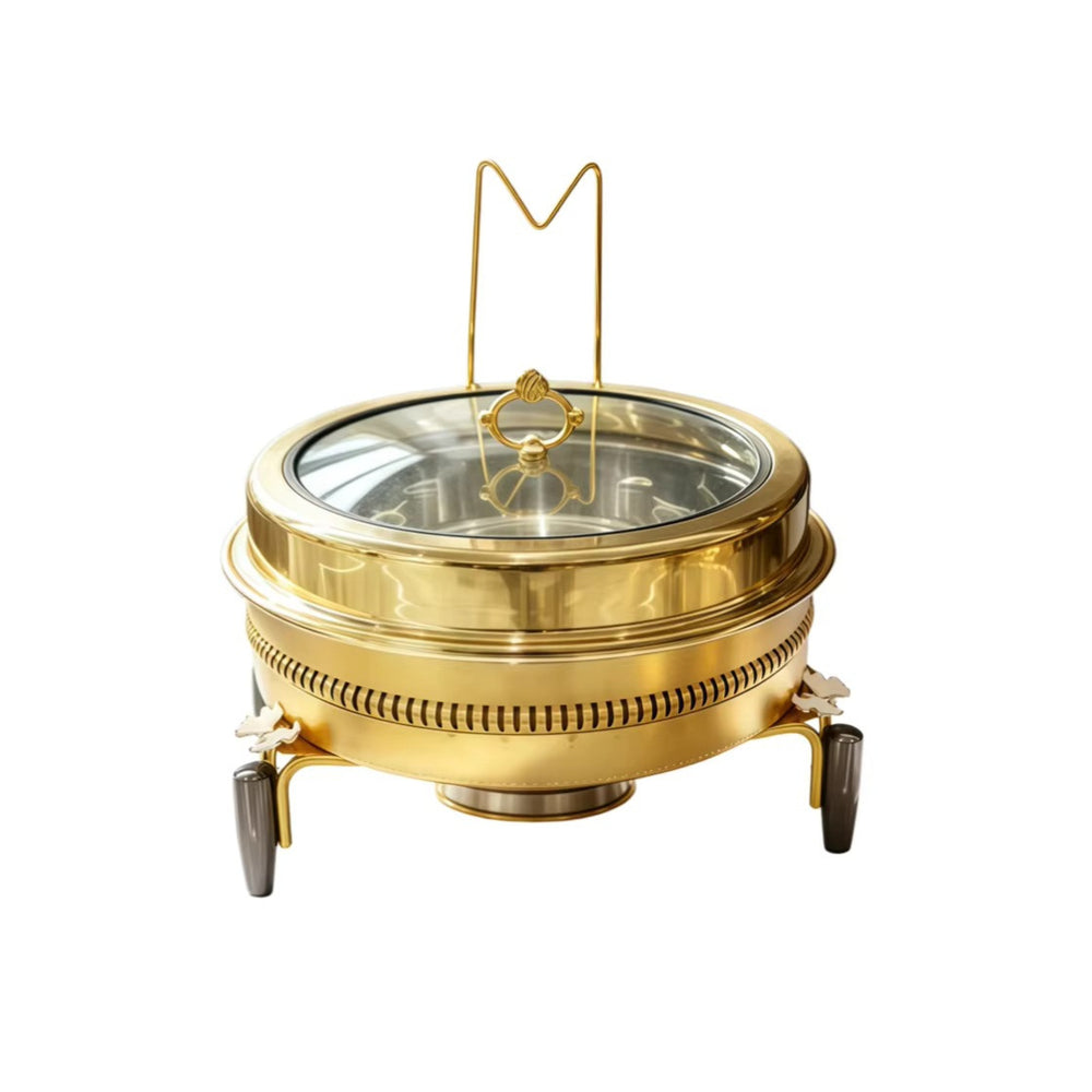 Newly designed stainless steel gold and white 9l thermal pot with alcohol heating, long life and durable hanging lid type food insulation
