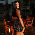 European and american style cross-border fashion polka dot print slimming sexy a-line dress deep v-neck sleeveless halter neck cinched waist mini dress