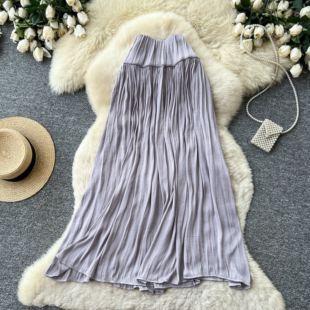 K-style high waist pleated draped skirt women's spring summer a-line large hem work clothingelegant long skirt gentle multi-color
