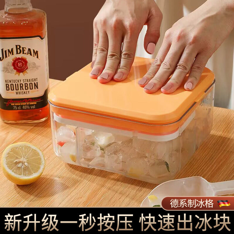 One bite summer ice cube box commercial silicone ice grid with lid ice box food grade ice cube mold press ice grid