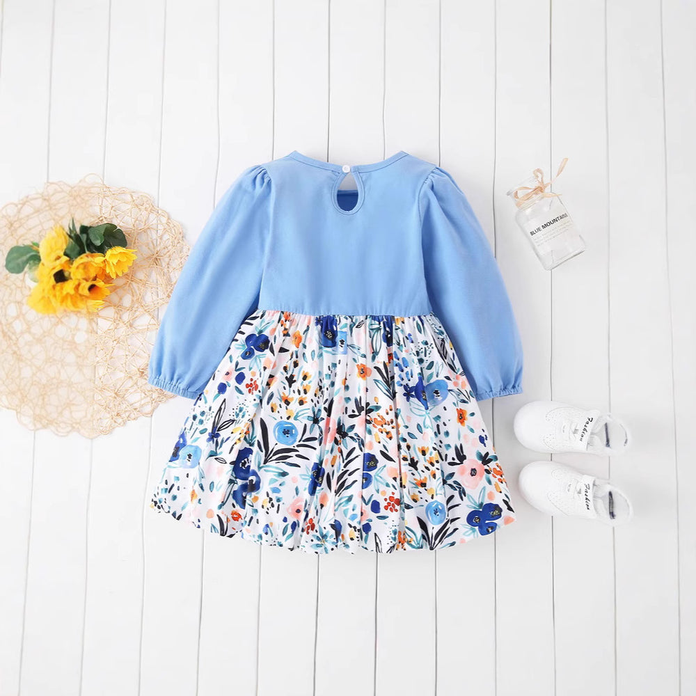 Children's long-sleeved floral bubble dress