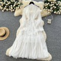 Fairy elegant dress  new french style 3d floral tie-waist lightweight mesh vacation dress
