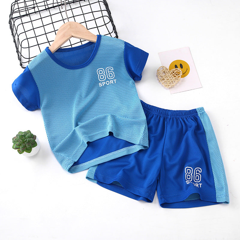 Kids' summer outfit: boys' tank top set, quick-dry athletic mesh, big kids' sleeveless, baby summer two-piece set for girls