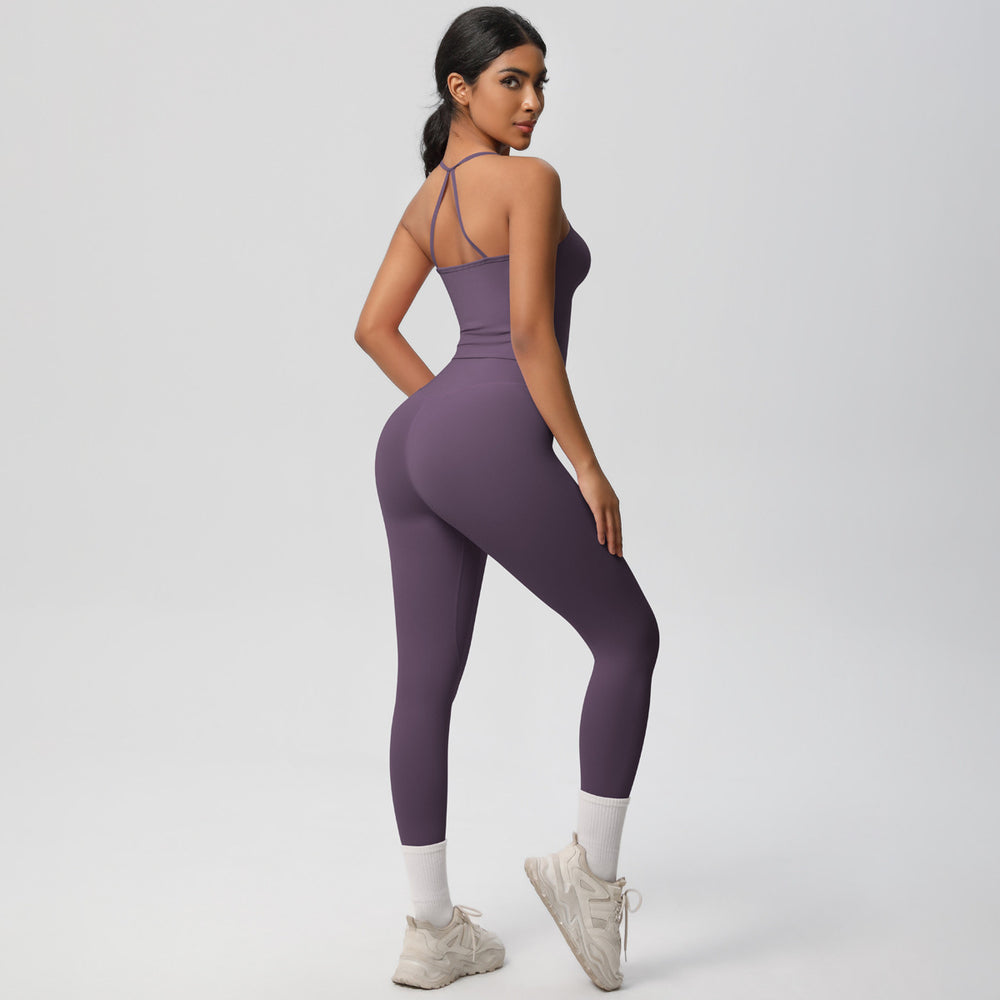 European and american nylon brushed quick-dry yoga outfit sexy backless tight sports bra set outdoor running fitness apparel