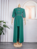 new autumn/winter rhinestone & beaded african  women's plus size irregular maxi dress + pants two-piece set