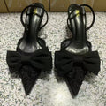 Za's 2025 new women's low-heel pumps: elegant, pointed-toe, ankle-strap flats with black bow detail