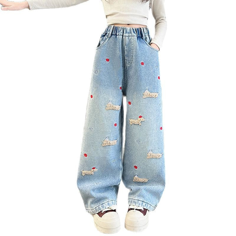 Girls' denim jeans - spring/autumn  new collection - trendy & stylish kids' pants - spring outfit for girls - wide leg straight leg jeans for older girls