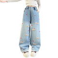 Girls' denim jeans - spring/autumn  new collection - trendy & stylish kids' pants - spring outfit for girls - wide leg straight leg jeans for older girls