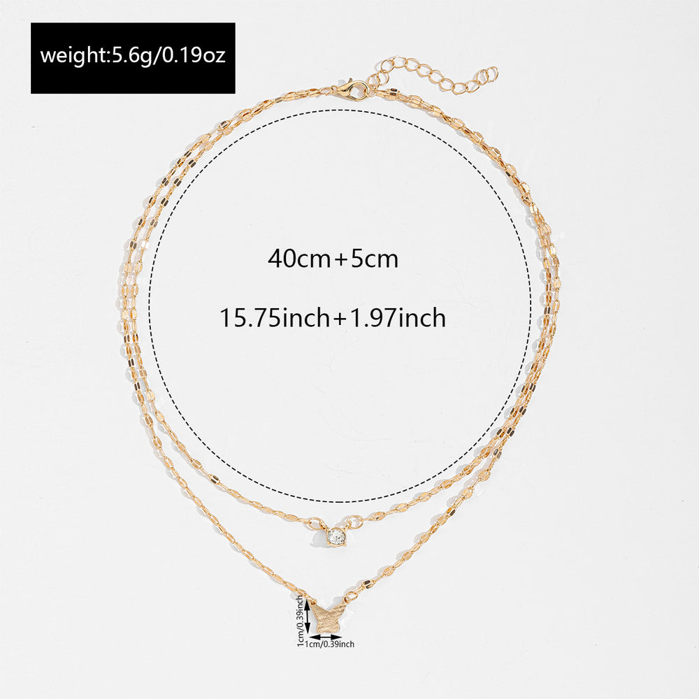 Butterfly necklace wholesale cross-border jewelry double layered clavicle chain women's niche high-end light luxury diamond-studded sweater chain