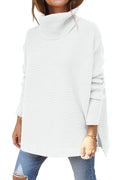 2022 amazon cross-border high neck sweater, mid-length batwing sleeve, cinched hem, pullover knit sweater for women