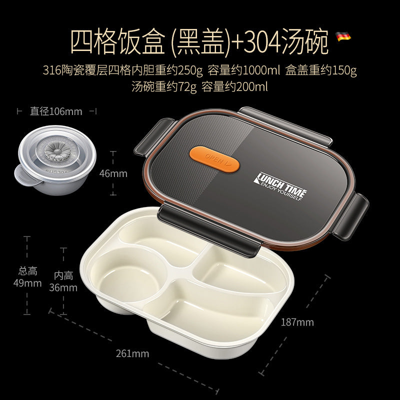 316 ceramic coated lunch box can be heated in microwave oven, lunch box, office workers bring rice, sealed and divided bento lunch box