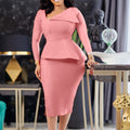 D314 european and american plus size women's clothing  autumn new fashion asymmetrical neck elegant long sleeve african export dress