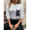 Shipped: women's color block long sleeve top - crew neck patchwork chest pocket autumn casual pullover
