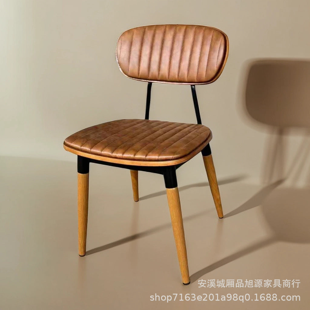 American Restaurant Vintage Leather Dining Chair Country B & B Bistro Leisure Chair Industrial Wind Wrought Iron Coffee Stool Chair