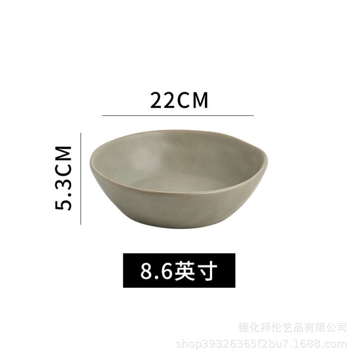 Irregular shaped bowls & plates - home ceramic salad bowl - nordic style shallow soup plate - matte minimalist flat plate - breakfast plate