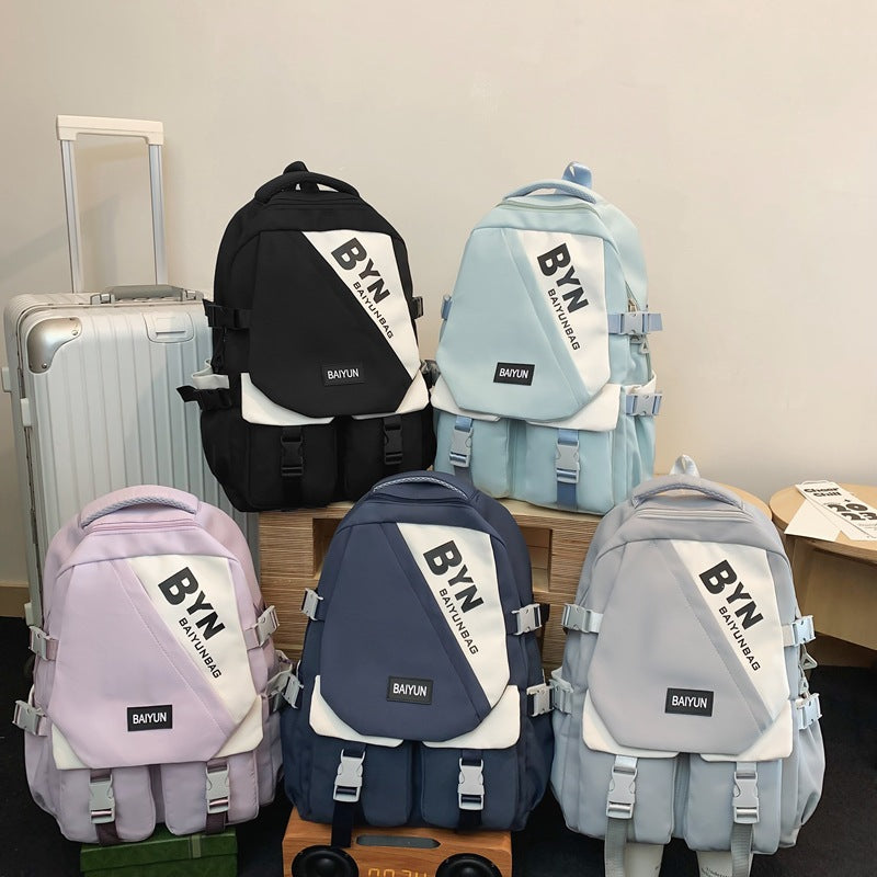 Burden reduction spine protection capacity Strong backpack Lightweight waterproof Simple high school backpack Junior high school schoolbag Women