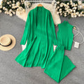 fashionloosecasualknittingsuit women's long shawl cardigan + turtleneck sweater + loose pants three-piece set