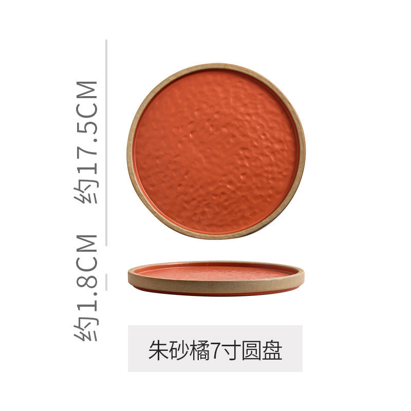 Retro stoneware western food steak plate japanese style with edge restaurant hotel for homestylish shallow plate dessert side dish plate