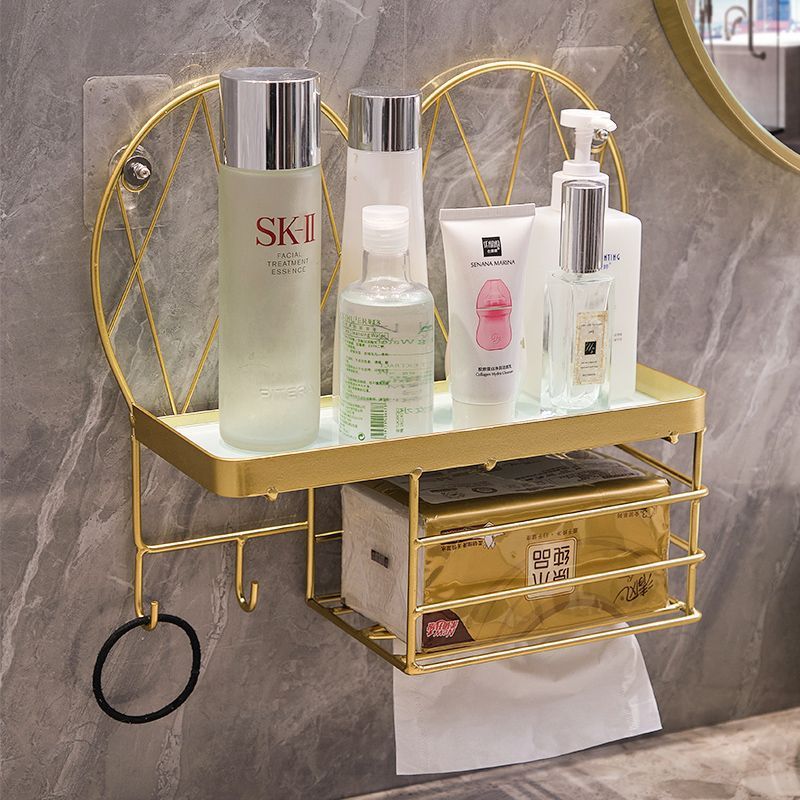 Bathroom decorative shelf wall mount - toilet paper, hair dryer, and cosmetic organizer for vanity - no drilling required
