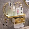 Bathroom decorative shelf wall mount - toilet paper, hair dryer, and cosmetic organizer for vanity - no drilling required