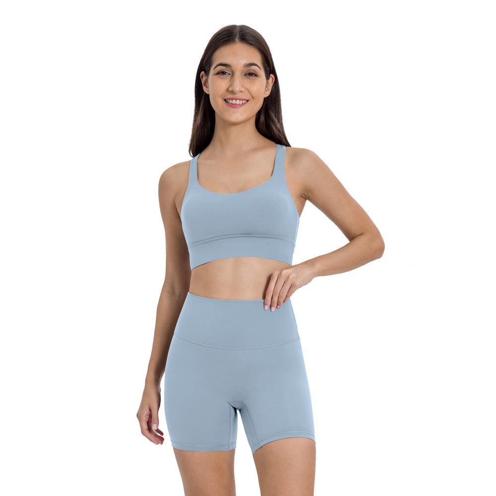 High-intensity yoga shorts set: shockproof sports bra with high-waisted, butt-lifting, no-t-back yoga shorts for women