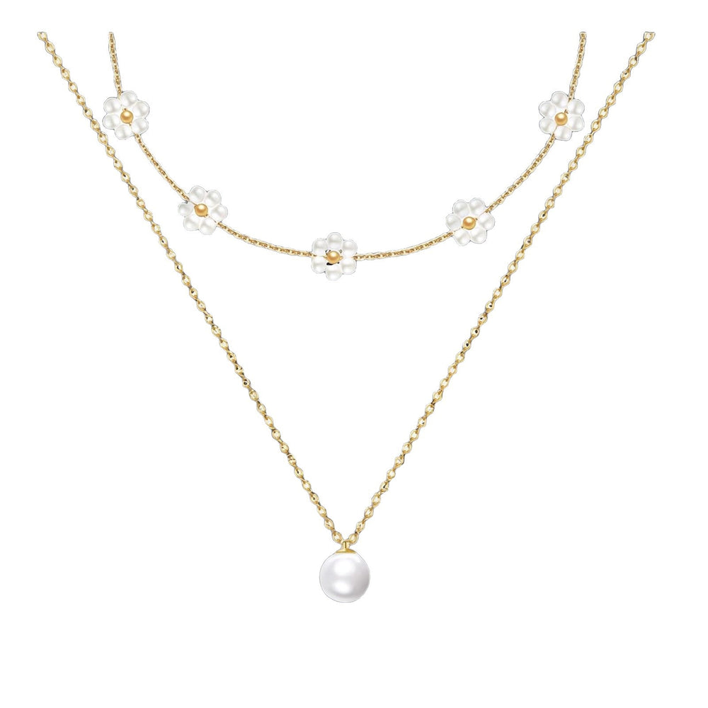 Stylishniche styleclassy petal clavicle chain small fragrant copper plated flower pearl double layer necklace for women