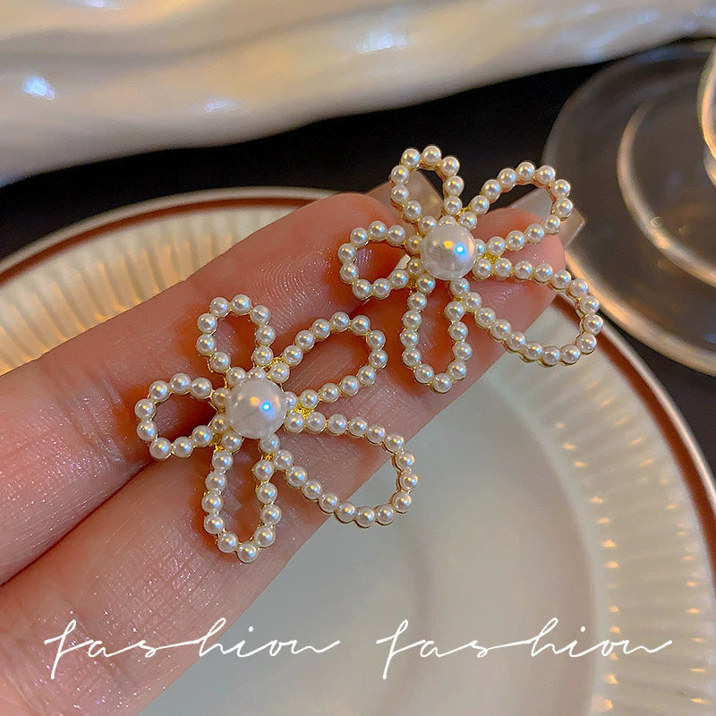 925 sterling silver needle spring/summer floral earrings - elegant, high-end, unique pearl stud earrings - wholesale