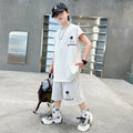 Boys' summer outfit set  new kids' summer tracksuit big kids' tank top stylish boy's lightweight two-piece set