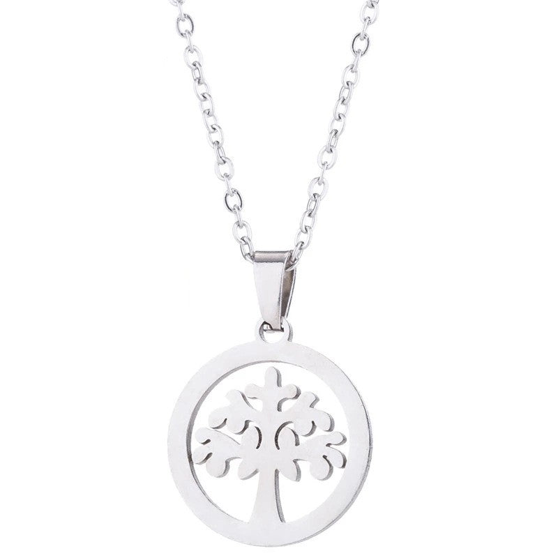 European and american cross-border new jewelry stainless steel inner ring hollow tree of life pendant necklace women's fashion popular necklace