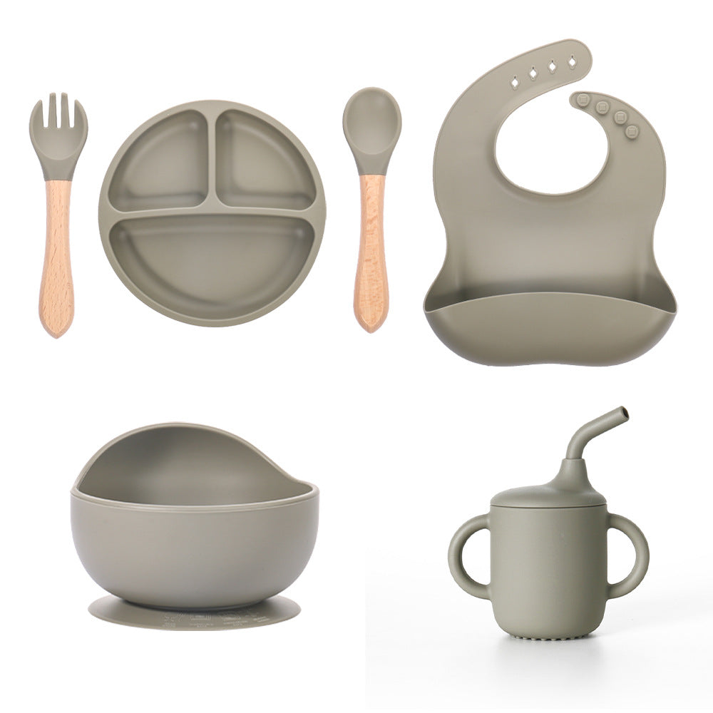 Children's Grid Silicone Plate, BPA Silicon Free Children's Gift Tableware Feeding Set Three Grid Plate