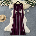 Frenchclassy niche stylefashioncontrast color side patchwork waist round neck long sleevessweaterdress women's slimming look long skirt