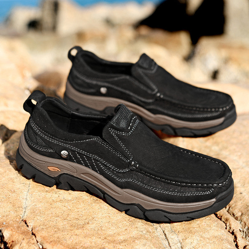 2023 New Men's Autumn and Winter Casual Shoes Outdoor Leather Shoes One Pedal Sleeve Lazy Shoes Large Size  Wholesale