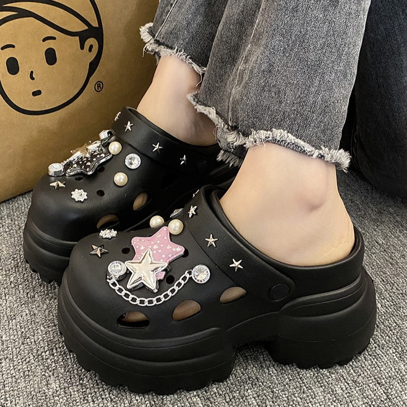 10cm thick sole eva clogs women's outwear heightened toe slippers women's new high heels women's sandals beach shoes
