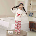 Girls' sweet bowknot pajama set for toddlers and big kids - new autumn/winter warm half-fleece loungewear