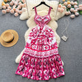 Ethnic style waist slimming lookelegant suspender dress summer women's clothing classy sense printing beautiful a-line long skirt