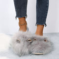 cute fur slippers for women 2024fall and winternew arrivalplus sizefleece-lined cotton slippers heattech toe-cap half slippers