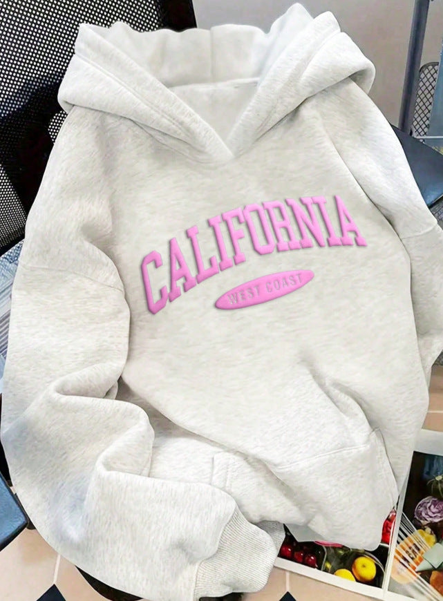 fashion american retro hooded sweatshirt pink foam letters loose shoulder casual pullover