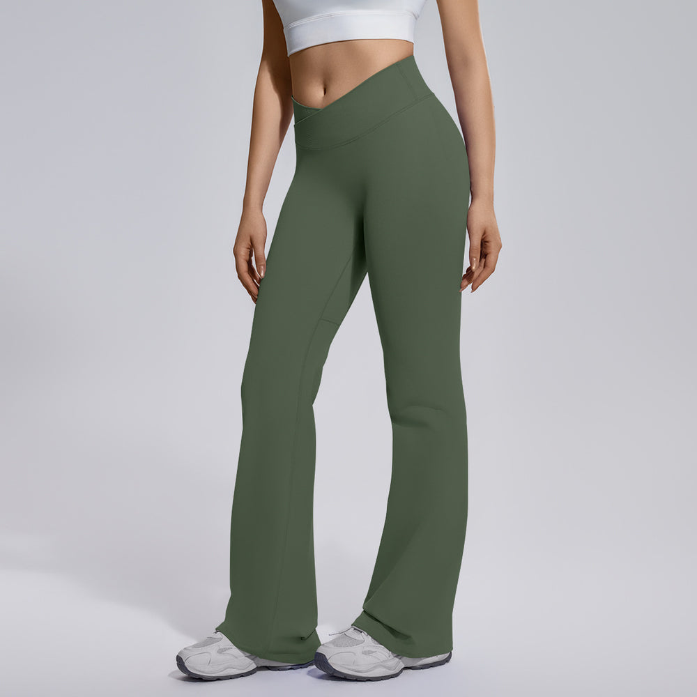 seamless micro-flared wide-leg cross-waist hip-lifting and abdominal-controlling high-elastic flared pants sports running fitness yoga wear for women
