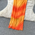 Vacation style v neck pure lust style suspender dress women's summer k-style orange gradient mesh long skirt classy sense of slimming look