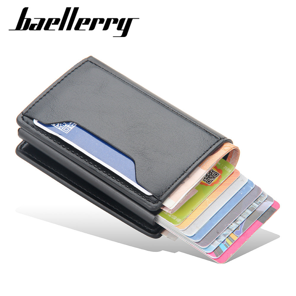 Men's small card bag baellerry European and American multi-card position elastic card aluminum box anti-magnetic card cover anti-theft brush small card bag